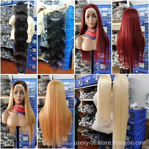 Wholesale Colored Deep Wave Virgin Brazilian Hair Wigs Human Hair Lace Front Burnt Orange Wig Transparent HD Lace Frontal Wig